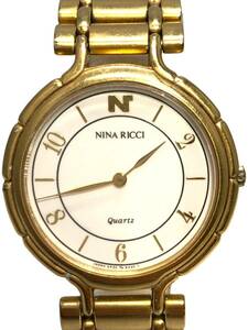 1円~ NINA RICCI ニナリッチ 5P30-6200 レディース 腕時計 QZ クォーツ ゴールド 白文字盤 ラウンドケース 稼働品 2針 アナログ BASE METAL