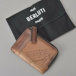 Berluti ベルルッティ エピュール コインケース カードケース 財布 カリグラフィ ヴェネチア スクリットレザー ブラウン ジップ Mb.c/b.b