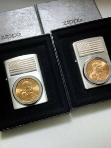 zippo アメリカ国旗-リバティコインメタル 1999年製 2個セット 展示未使用