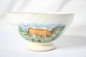フランス アンティーク DIGOIN＆サルグミンヌ 古い陶器のカフェオレボウル 牛の絵柄 美品