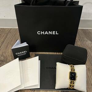 【OH済み】 美品 CHANEL シャネル プルミエール Lサイズ 腕時計 レザー 黒文字盤 H0001 保証付き QZ クォーツ GP 稼動品