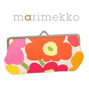 《マリメッコmarimekko／未使用》がま口 マルチポーチ／SILMA LASIKUKKARO MINI UNIKKO／ホワイト/マルチ／027003 201／MR000323