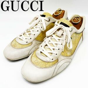 SX83/GUCCI グッチ レザースニーカー GG柄 ロゴ メンズシューズ 8.5G ドライビングシューズ