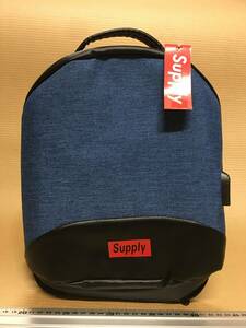 新品 Supply ボディバッグ メンズ鞄 斜め掛け ショルダーバック 裏側 メッシュ地 黒と青系 色 ジーンズ色 USBホルダー付き チープ スプライ