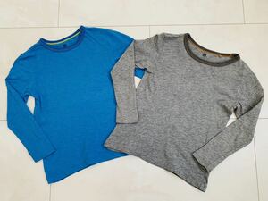 ■UNIQLO KIDS/ユニクロ■綿100％の長袖肌着2枚セット 長袖Tシャツ ロングTシャツ 下着■水色 青 ブルー系・グレー■110サイズ■