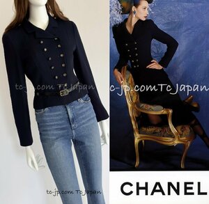 シャネル ジャケット CHANEL ヴィンテージ・ダークネイビー・ウール・ベルト付き F38(36-38極細の方へ)