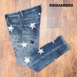 DSQUARED2/48サイズ/イタリー製デニムパンツ S71LB1063 SKATER JEAN ストレッチ◎ 総柄プリント 遊び心 個性 新品/青/ブルー/id122/