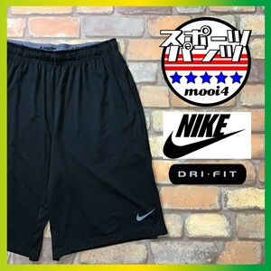 SP1-149★美USED★吸湿速乾★ブラック【NIKE ナイキ】DRI-FIT ハーフパンツ【メンズ L】スポーツ ランニング サッカー ジム 筋トレ