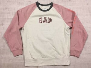 ギャップ GAP アメカジ ストリート 定番ロゴ 配色切替 スウェットトレーナー メンズ 小さいサイズ XXS 白/ピンク