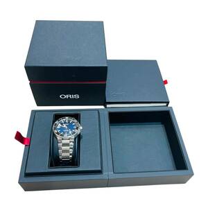 ORIS オリス アクイス デイト 26石 ブルー文字盤 裏スケ 3針 AT メンズ腕時計 稼働品