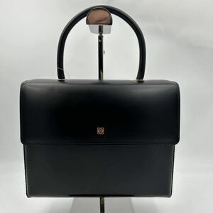 1円●美品●LOEWE ロエベ フォーマルバッグ ハンドバッグ アナグラム ロゴ バニティ ボックス型 ゴールド金具 ブラック 黒 レザー