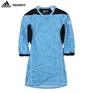 【新品】アディダス テックフィット チル 7分袖 Tシャツ【74：青】M コンプレッション インナー ランニング マラソン adidas TECHFIT