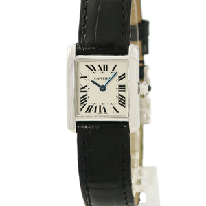 【3年保証】 カルティエ タンクフランセーズ SM W5001256 K18WG無垢 角型 アイボリー ローマン クオーツ レディース 腕時計