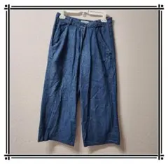【Crisp】レディース デニム ワイドパンツ ブルー 綿 体型カバー