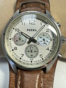 Ｌ342　腕時計　FOSSIL/フォッシル　CH-2794 クロノグラフ　ラウンド　3針　レザーベルト　シェル　アイボリー