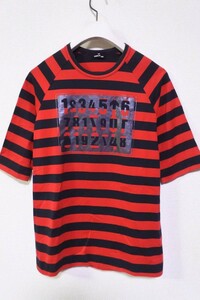 AD2004 tricot COMME des GARCONS Number Tee ラグラン ボーダー Tシャツ レッド×ブラック プリント加工