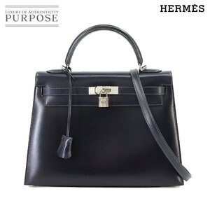 新品同様 エルメス HERMES ケリー 32 2way ハンド ショルダー バッグ ボックスカーフ ブルーマリン □G刻印 ギロッシュ 90218705