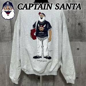 M■② CAPTAIN SANTA キャプテンサンタ メンズ スウェット トレーナー ホワイトグレー Lサイズ トップス ヴィンテージ 90s 古着 プリント