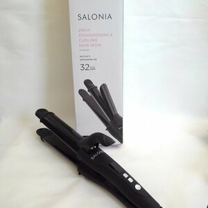 SALONIA サロニア 2WAY ストレート＆カールヘアアイロン オールブラック 32ｍｍ SL-002AB【PSEマークあり】【訳あり】38 00137