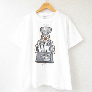 XL/古着 リーボック 半袖 ブランド Tシャツ メンズ NHL ボストンブルーインズ スタンレーカップ コットン クルーネック 白 ホワイト ア