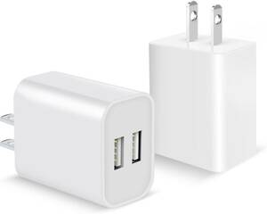 ホワイト USB 充電器 ACアダプター iPhone 急速充電器【PSE認証2個セット】 ACコンセント 急速チャージャー スマ