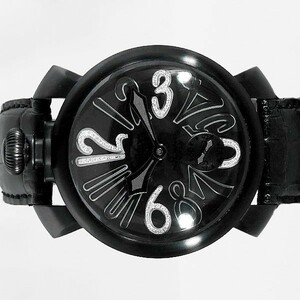 【純正BOX付】GAGA MILANO ガガミラノ マニュアーレ 48mm ダイヤ ブラック PVD マヌアーレ 数字 ダイヤモンド 黒 メンズ ブラック レザー