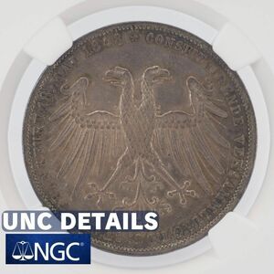 1848年 ドイツ フランクフルト 双頭の鷲 2グルデン 銀貨 NGC UNC DETAILS ヨハン大公 摂政選出記念 アンテーク コイン Gulden シルバー