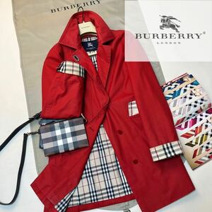 K25【彩りサンレッド】参考価格16万●超美品BURBERRY LONDON●シンプルでカジュアル●ステンカラーコート バーバリーコート レディー