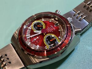 超美品 セイコー アルバ SEIKO ALBA AKA クロノグラフ メンズ 腕時計 アカ ツノクロノ クオーツ ブルヘッド 赤 レッド V657-6060 日本製