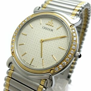 定￥45万 1円 セイコー クレドール リネアクルバ K18コンビ ダイヤベゼル メンズ 5A74-0190 時計 SEIKO クォーツ クリーニング済 稼動品