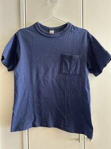 WAREHOUSE ウェアハウス 定番ポケット付きTシャツ ブルー色 サイズS 程度良 綿100％ 日本製 色褪せ有 肌触りの良い綿 