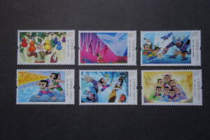 外国切手： 中国切手「アニメ・ひょうたん兄弟」 6種完 未使用
