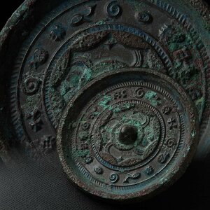 ER511 中国美術 唐物 小振 古鏡・唐鏡 径7.5cm 重80g・連弧紋銘帶銅鏡・内行花文鏡 中国古玩 漢代