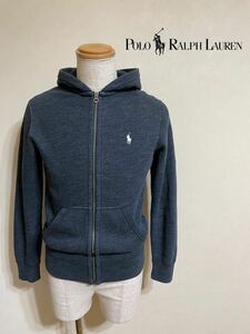 【良品】Polo Ralph Lauren ポロ ラルフローレン スウェット ジップパーカ 裏起毛 フーディ サイズXS 長袖 グレーネイビー 165/88A