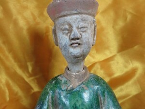 B　明代三彩文官俑　５０ｃｍ　明時代　陶器　中国　古玩　明器
