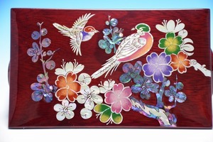 ■韓国　伝統工芸■高級螺鈿小物宝石箱・朱漆■梅と雀■