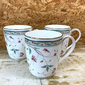 ★Noritake★ノリタケ・ボーンチャイナ 花更紗 マグカップ 金彩 花柄 3個セット 4409L 中古品 M