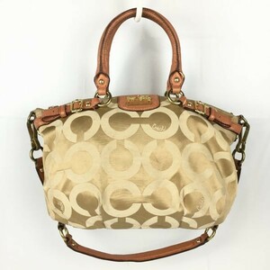 2way！COACH/コーチ　ハンドバッグ　ベージュ　シグネチャー　ショルダーストラップ付　管NO.B3-34