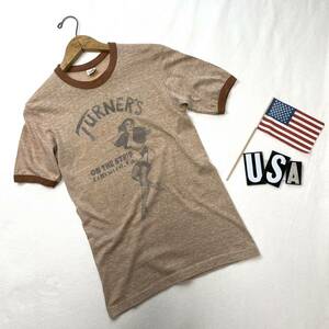 【状態良好】７０ｓエロTストリップヘインズオレンジタグビンテージＴシャツＵＳＡ製アメリカ米国7０年代ヴィンテージＶＩＮＴＡＧＥ