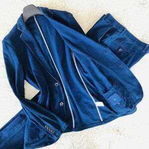 ジーステージ　G-stage　スーツ　セットアップ　テーラードジャケット　L　ブルー　ストレッチ　コットン　綿　ブレザー　メンズ