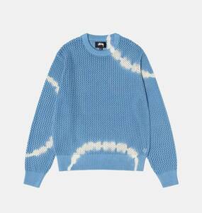 新品 23aw ステューシー stussy ピグメントダイ ルーズゲージニット L メッシュ PIGMENT DYED LOOSE GAUGE SWEATER NIKE Supreme 青×白