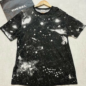 極美品/Lサイズ●DIESEL ディーゼル メンズ 半袖 Tシャツ 宇宙柄 総柄 スペース コスモス ブラック系 春夏