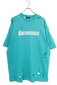 バレンシアガ BALENCIAGA 651795 TKVB8 サイズ:XXS デストロイ加工ロゴプリントTシャツ 中古 FK04