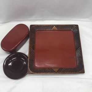 1円〜 まとめて 3点セット 漆 食器 茶托 弁当箱 漆器 菓子器 中古 YS 2BHA 7AKK ET34