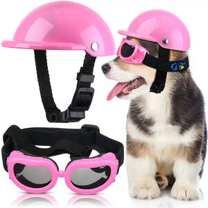 お得 犬用ゴーグルとヘルメットセット1P 全5色 犬 ペット ゴーグル サングラス 帽子 ヘルメット 防風 調節可能 オートバイ