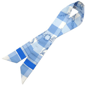 極美品 エルメス スカーフ HERMES シルク ツイリー MORS ET GOURMETTES VICHY 水色 青 シエルxブルー 063206S OJ10349