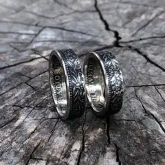 [スイスコインリング] ペアリング　指輪　リーフデザイン　世界の外国コイン加工