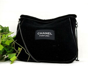 CHANEL シャネル◆PARFUMS ノベルティ◆パイル地◆チェーン ミニ ショルダー バッグ ポシェット◆ブラック◆超美品◆斜め掛け◆N7696