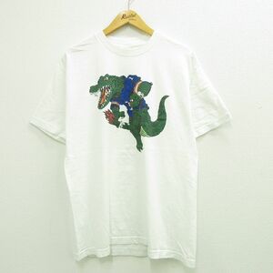 L/古着 半袖 ビンテージ Tシャツ メンズ 90s ワニ コットン クルーネック 白 ホワイト 23jul07 中古