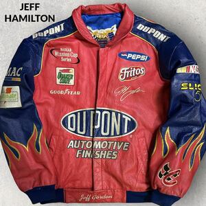 JEFF HAMILTON レザー レーシングジャケット ファイヤーパターン DUPONT ビッグサイズ レザージャケット